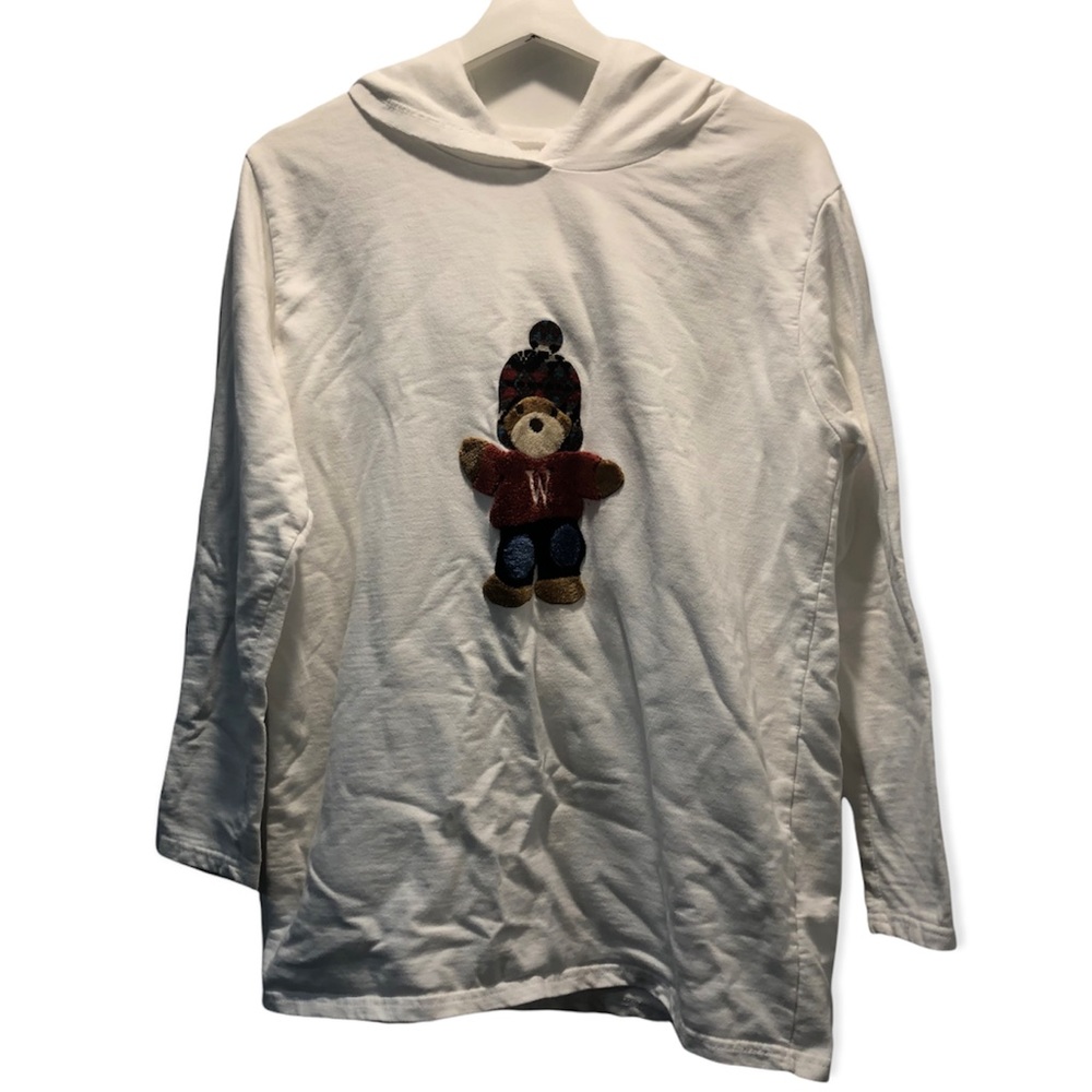 Luck Bear Sweatshirt Hoodie White Cotton Size Small